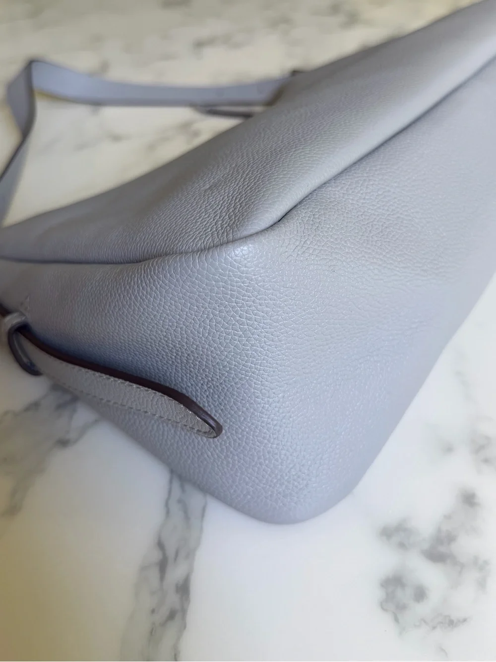 Tory Burch Thea Zip Top Leather Shoulder Bag Misty Cloud Gray